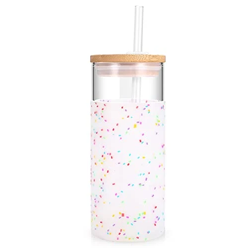 Detailed 20 oz Glass Tumbler with Lids and Straws Trusted