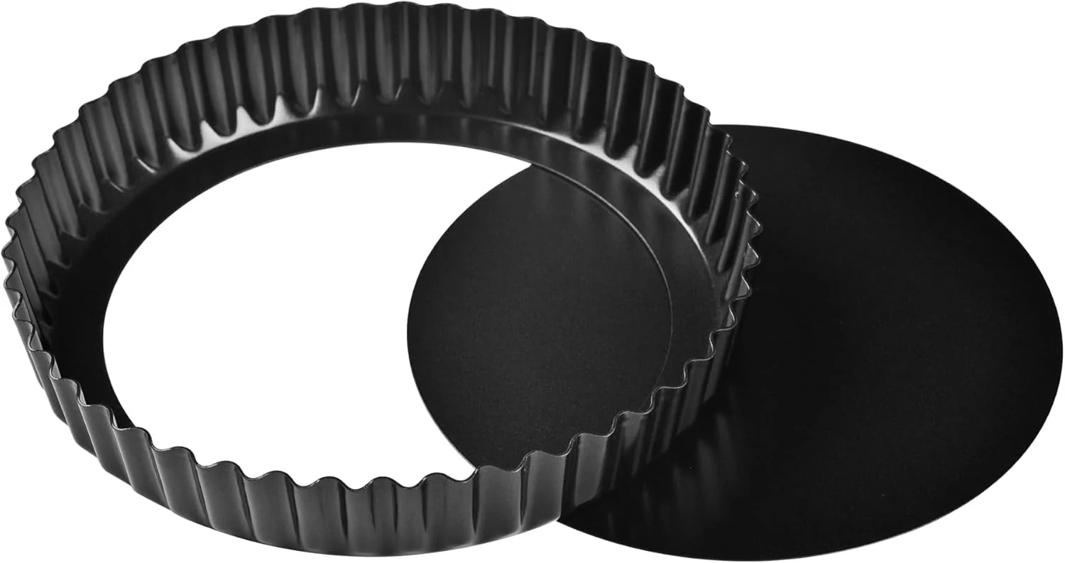 User-Friendly 8-Inch Non-Stick Round Tart Pan with Removable Loose Bottom Quiche Pan for Oven Baking Black Casual
