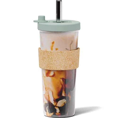Genuine Sage Green 24 oz Reusable Boba Cup and Straw Bubble Tea Cup with Wide Lid and Straw First-Class