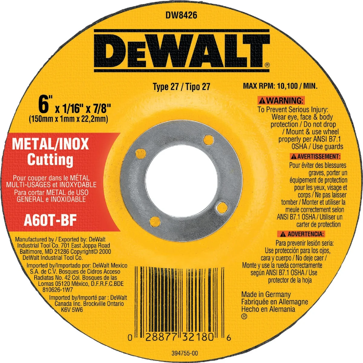 Fine Crafted DeWalt HP Type 27 6 In.x 0.045 In. x 7 8 In. Metal Stainless Cut-Off Wheel Trusted