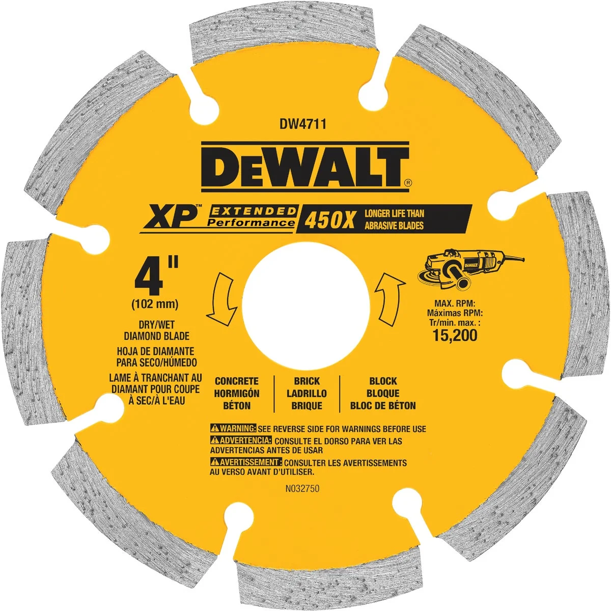 High-Quality DeWalt Extended Performance 4 In. Segmented Rim Dry Wet Cut Diamond Blade Flexible