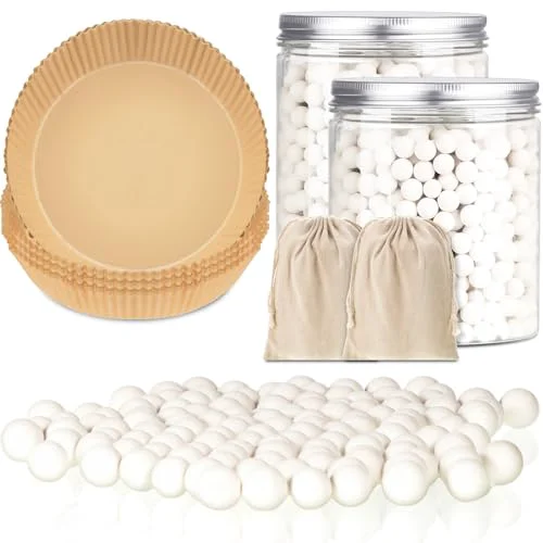 2 Pack 2 lb White Pie Weights for Baking Crust Reusable Ceramic Blind Baking Beans Stoneware with 50 Pcs Disposable Parchment Paper Pie Liner Fit 8 Casual