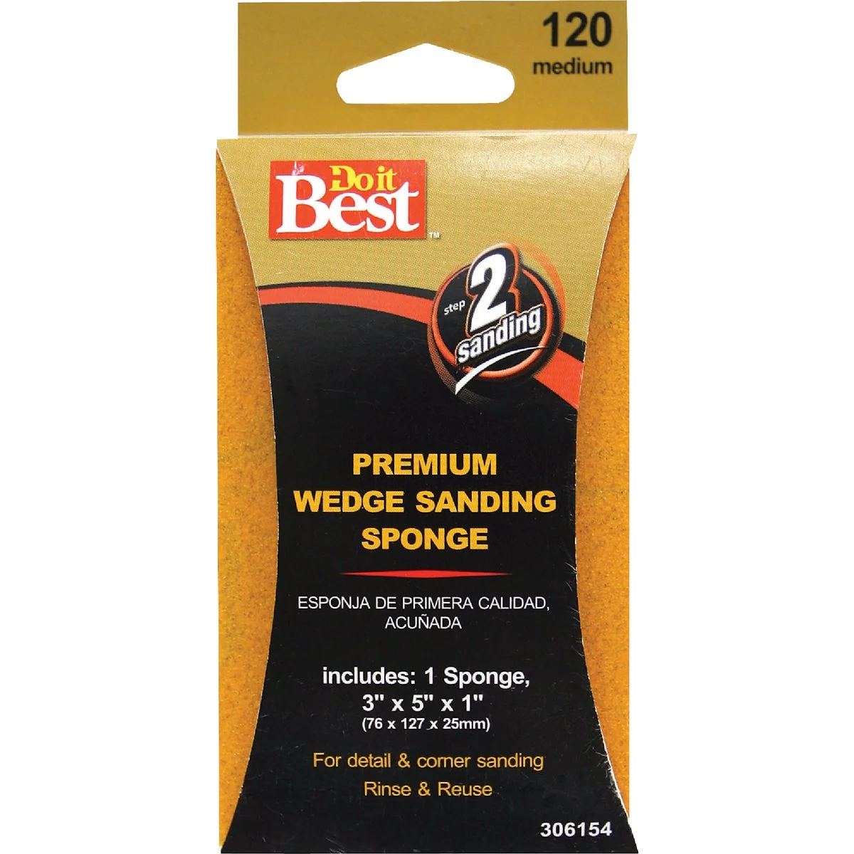 Elite Do it Premium Wedge 3 In. x 5 In. x 1 In. 120 Grit Medium Sanding Sponge Prestigious