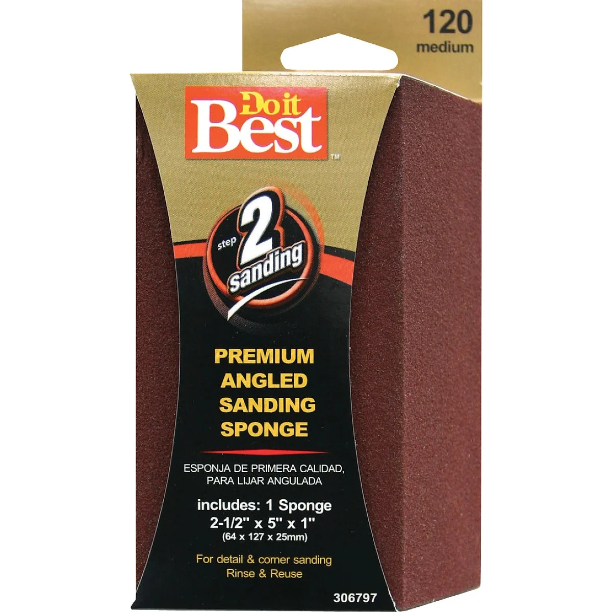 Fine Crafted Do it Angled 2-1 2 In. x 5 In. x 1 In. 120 Grit Medium Sanding Sponge Casual