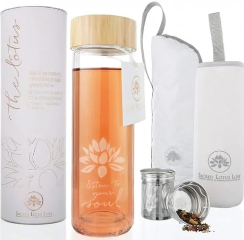 Enhanced Double Walled Glass Tea Tumbler with Infuser and Strainer 15oz Official