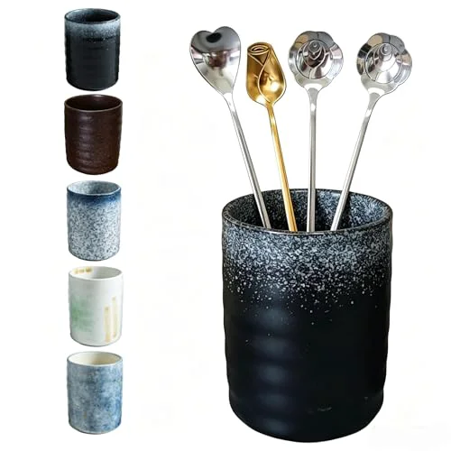 Elite Stoneware Coffee Bar Utensil Holder Tea Coffee Spoon Stirrer Holder for Stir Stick Straw Teaspoon Holder Espresso Spoon Cup Small Utensil Jar Soft