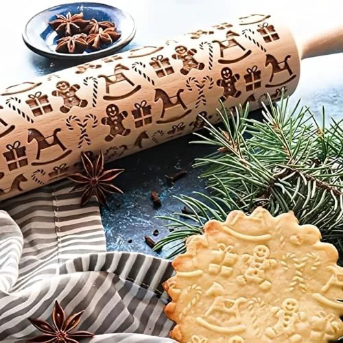 Practical Christmas Wooden Rolling Pin for Baking Solid