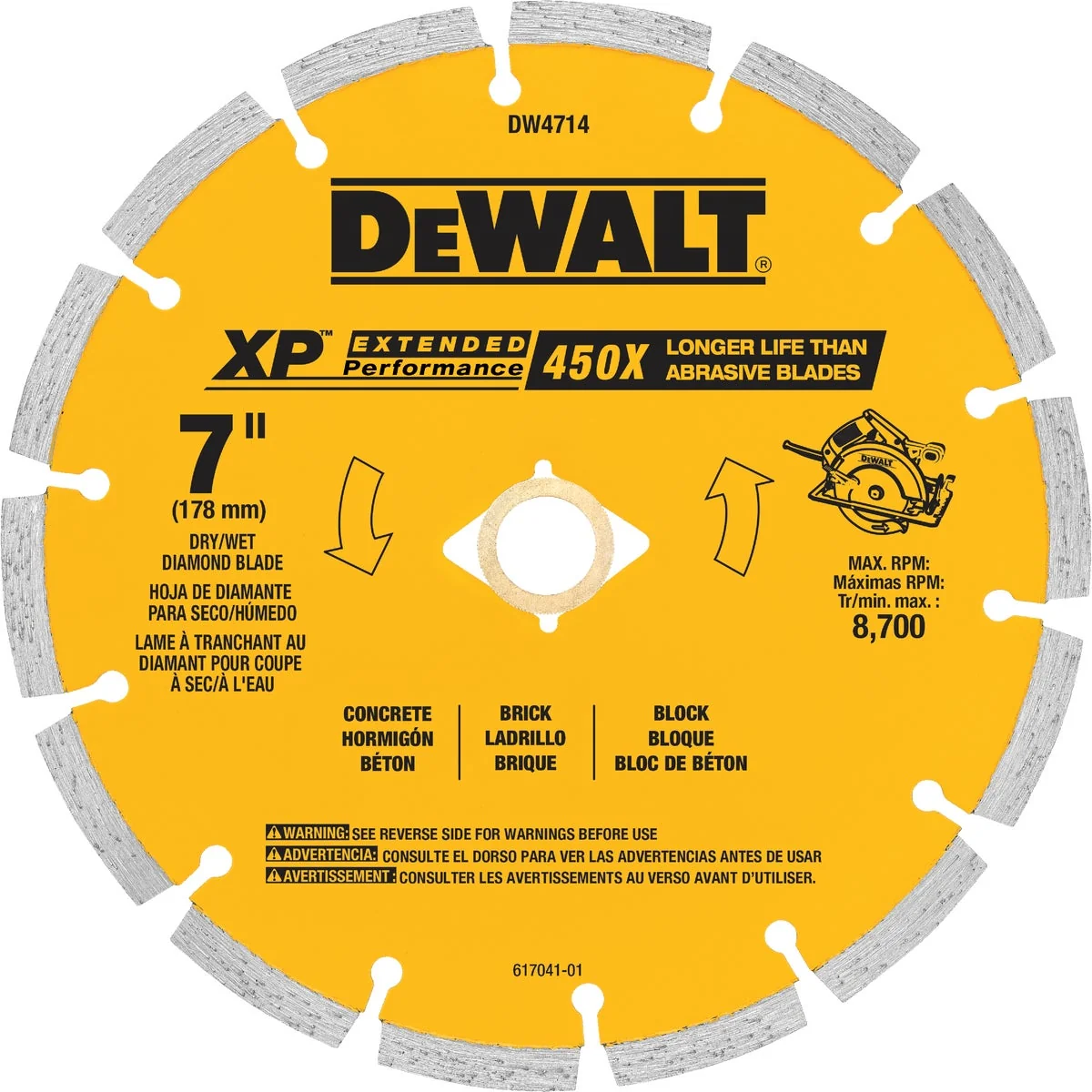 Artisan DeWalt Extended Performance 7 In. Segmented Rim Dry Wet Cut Diamond Blade Organic