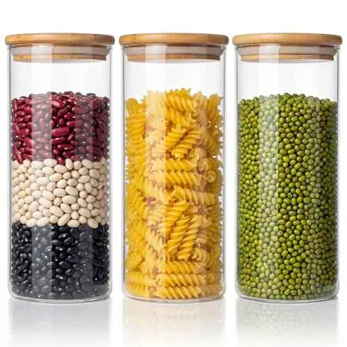Artisan 45 oz Round Glass Food Storage Containers with Airtight Bamboo Lids 3 Count Quality