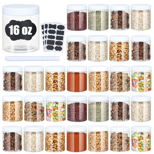 Sustainable Plastic Jars with Lids 16 Count First-Class