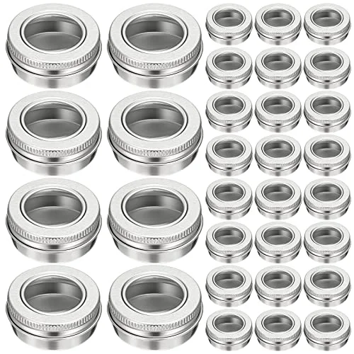 Luxury 50 Pcs Aluminum Tin Jar Refillable Containers Clear Top Screw Lid Round Tin Container Bottle for Cosmetic 50 Count Premium