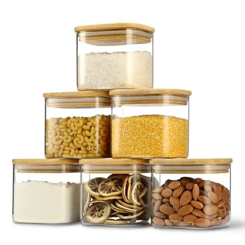 Relaxed 22oz 0.7Qt 650ml Square Glass Storage Containers with Lids 6-Pack 6 Count Responsible