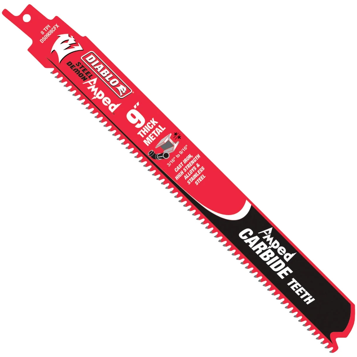Clean Diablo Steel Demon AMPED 9 In. 8 TPI Thick Metal Demolition Reciprocating Saw Blade 3-Pack Powerful