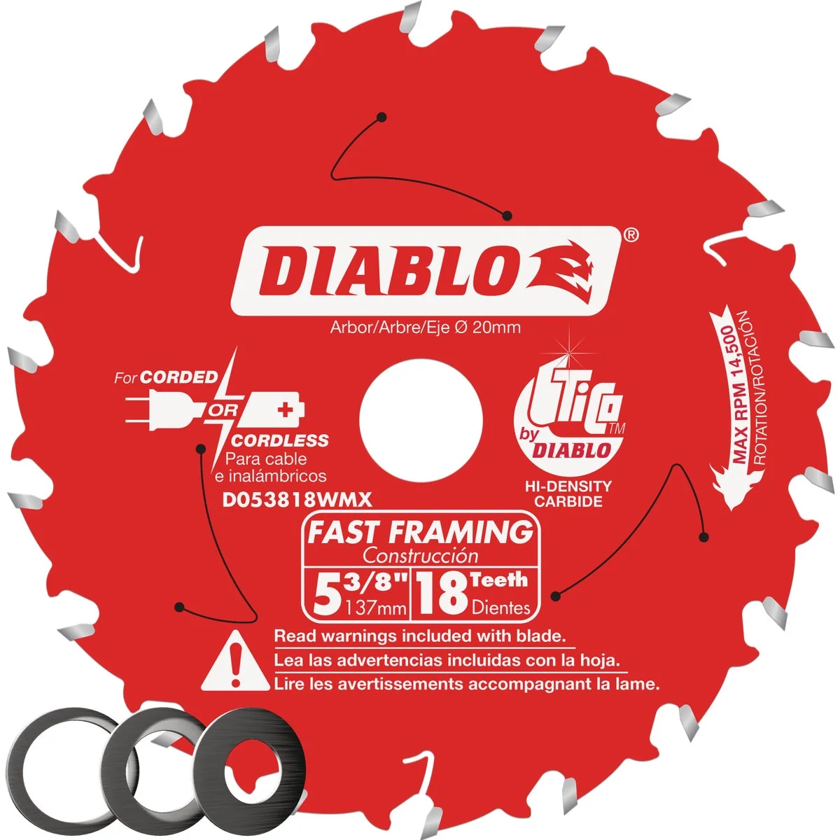 Smart Diablo 5-3 8 In. 18-Tooth Fast Framing Circular Saw Blade with Bushings Contemporary