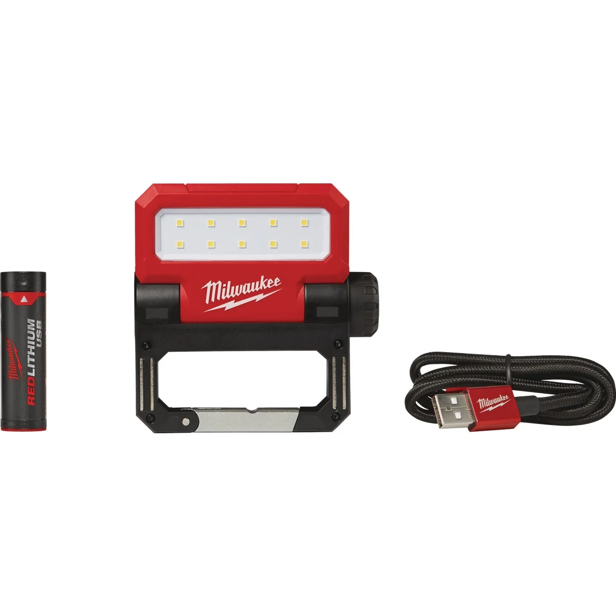 Practical Milwaukee ROVER REDLITHIUM USB Rechargeable Pivoting Flood Cordless Work Light Flexible