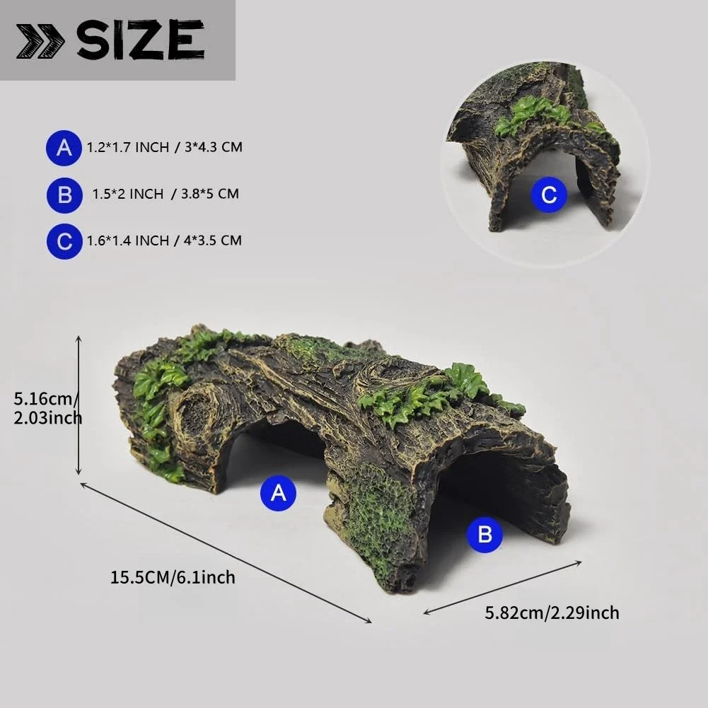 World-Class Hollow Log Tunnel Hide — Reptile Cave Habitat Enrichment Ornament Effective