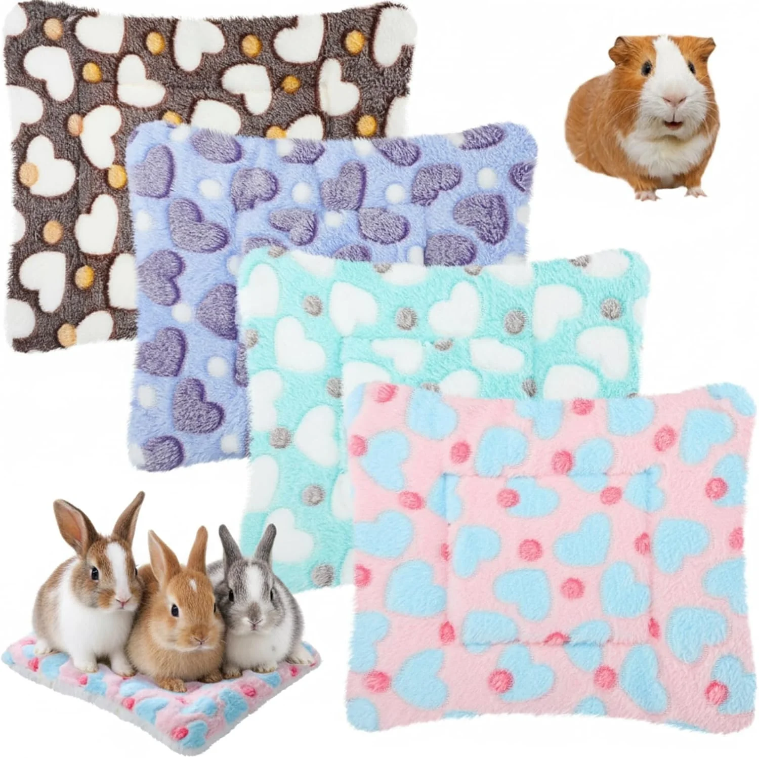 Quality Fleece Bed Mats for Guinea Pigs Rabbits — 4-Pack 11 x10 Soft Resting Superior