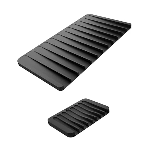 User-Friendly Self Draining Silicone Dish Drying Mat and Silicone Soap Dish Holder for Bathroom or Kitchen Counter in Black Carefully Designed