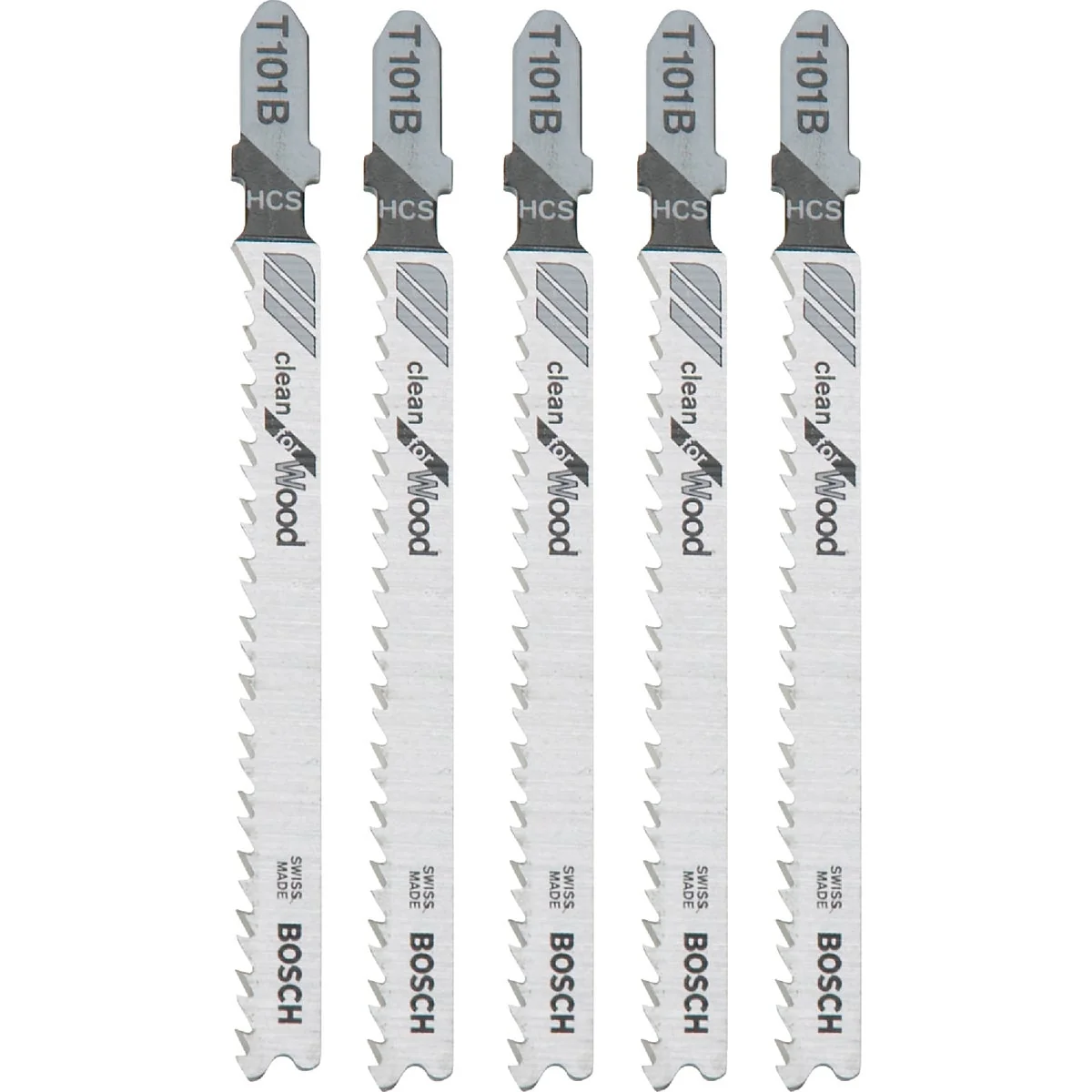 Eco-Friendly Bosch T-Shank 4 In. x 10 TPI High Carbon Steel Jig Saw Blade Clean for Wood 5-Pack Fast
