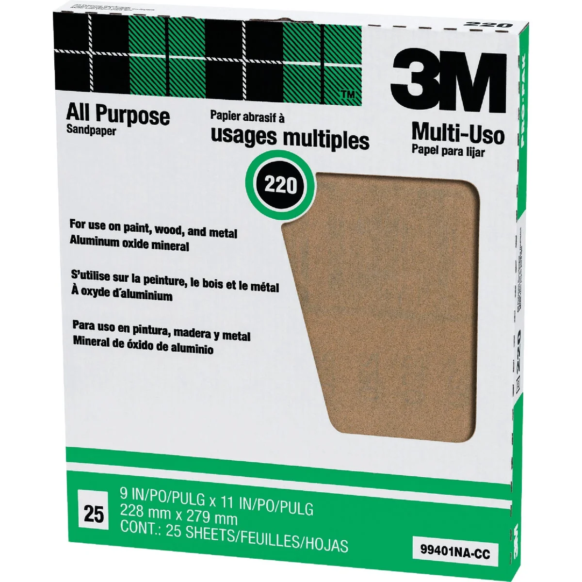 Expertly Made 3M All-Purpose 9 In. x 11 In. 220 Grit Very Fine Sandpaper 25-Pack Convenient