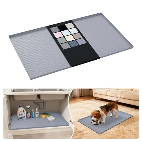 Enhanced Waterproof Silicone Under Sink Mat 34” x 22” Shelf Liner for Kitchen and Bathroom Crafted