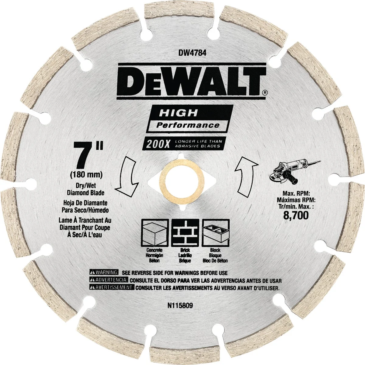 High-End DeWalt High Performance 7 In. Segmented Rim Dry Wet Cut Diamond Blade Stylish