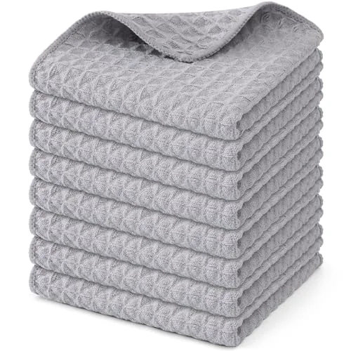Elegant Microfiber Waffle Weave Kitchen Dish Cloths 8 Count Quality