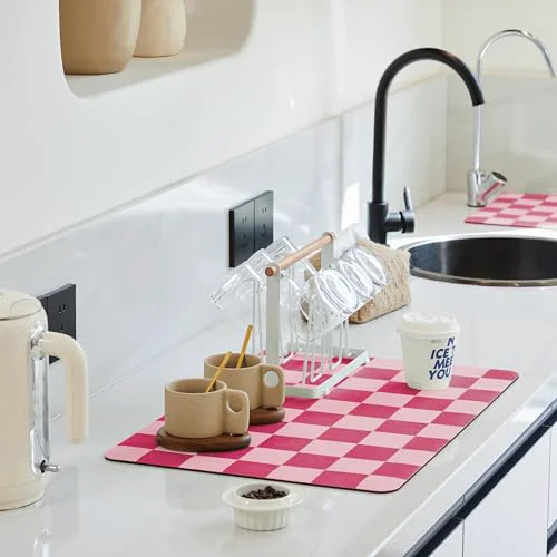 Responsible Checkered Dish Drying Mat for Kitchen Counter Practical