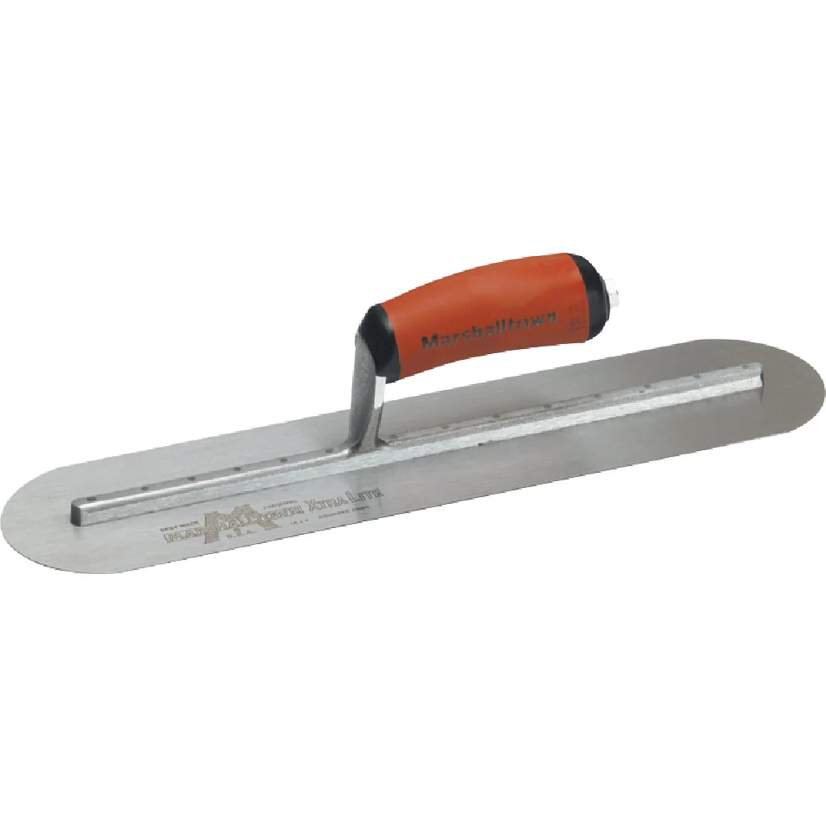 Convenient Marshalltown 4 In. x 16 In. High Carbon Steel Fully Rounded Finishing Trowel with Curved DuraSoft Handle Crafted