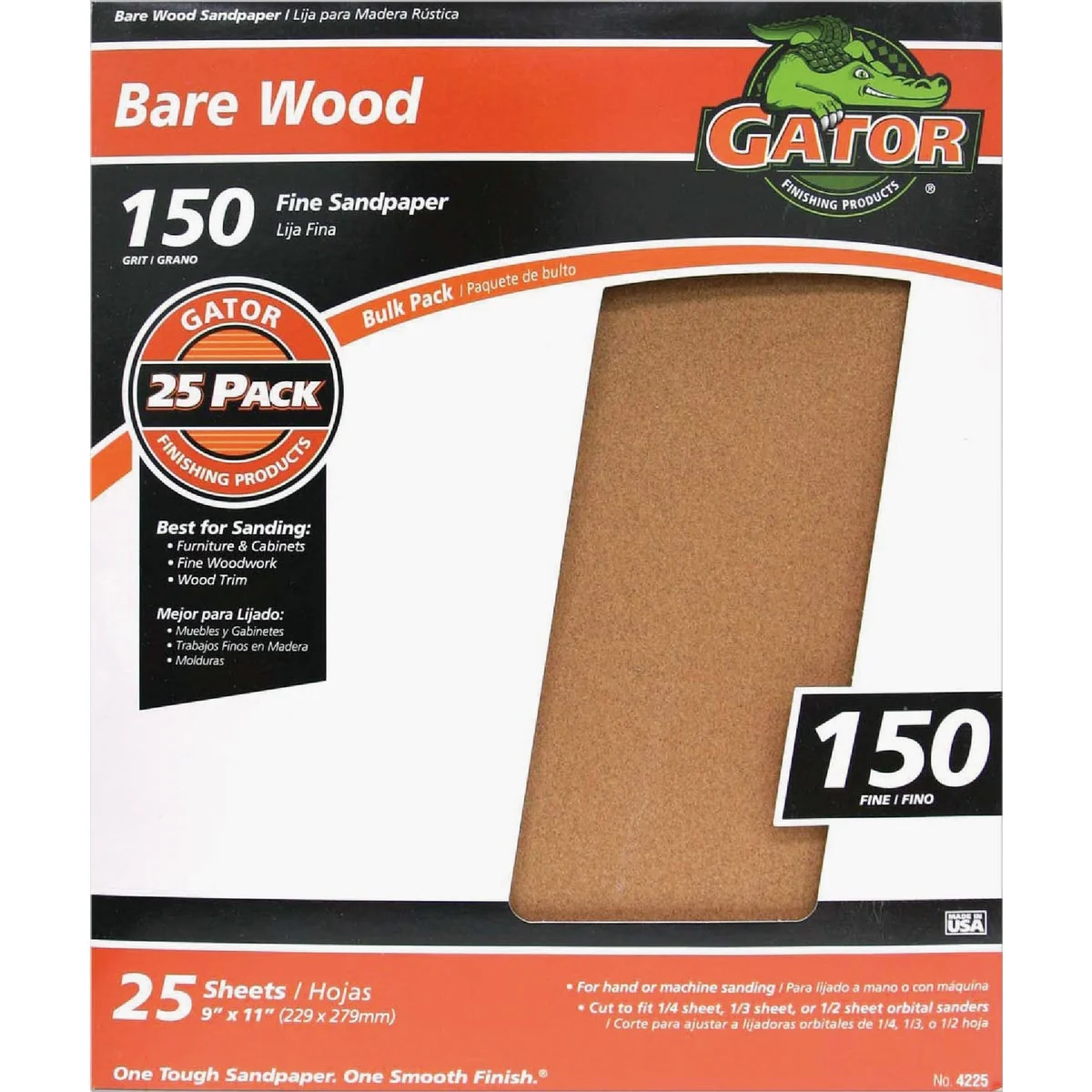 Official Gator Bare Wood 9 In. x 11 In. 150 Grit Fine Sandpaper 25-Pack Outstanding