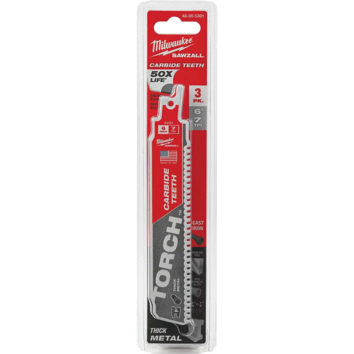Long-Lasting Milwaukee The Torch Sawzall 6 In. 7 TPI Metal Demolition Reciprocating Saw Blade with Carbide Teeth 3-Pack User-Friendly