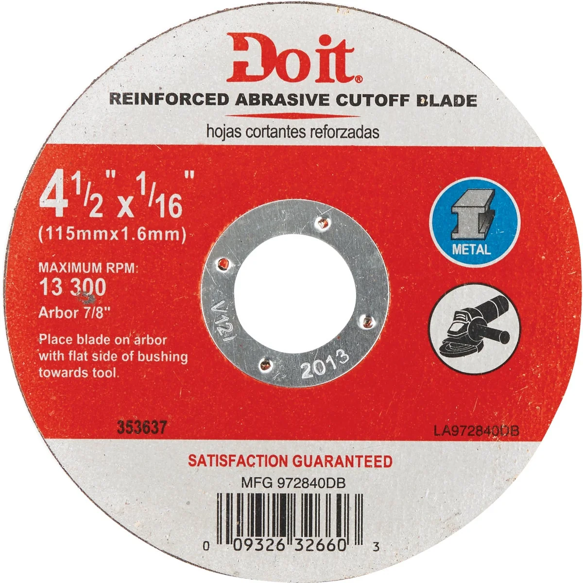 Quality Do it Type 1 4-1 2 In. x 1 16 In. x 7 8 In. Metal Cut-Off Wheel High-Grade