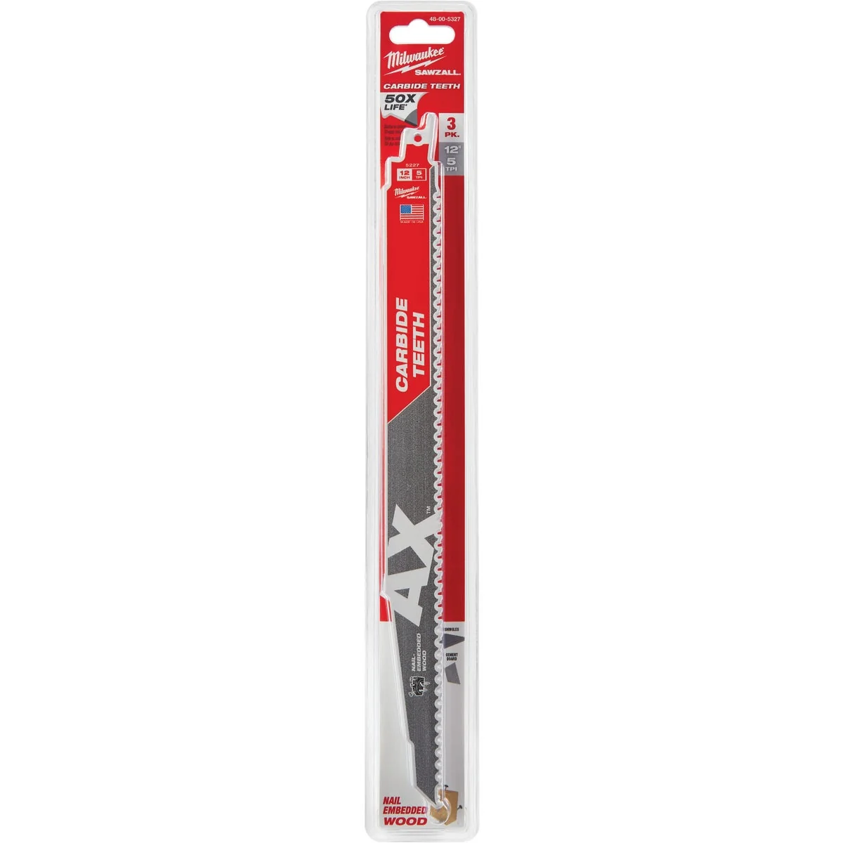 Eco-Friendly Milwaukee Sawzall THE AX 12 In. 5 TPI Wood w Nails Demolition Reciprocating Saw Blade with Carbide Teeth 3-Pack Advanced