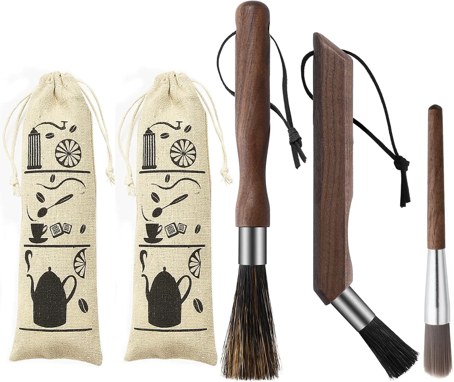 High-Grade 3pcs Coffee Grinder Cleaning Brush Espresso Machine Cleaning Tool Walnut Wood Handle Natural Bristles Coffee Machine Clean Tool Fast