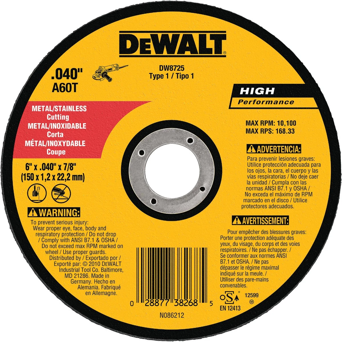 Healthy DeWalt HP Type 1 6 In. x 0.045 In. x 7 8 In. Metal Stainless Cut-Off Wheel Premium Material