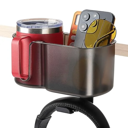Reliable 3-in-1 Desk Cup Holder and Headphone Hanger Fits 18-32 oz Cups Versatile
