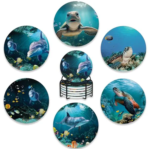 Secure 6 Pcs Coasters for Drinks with Holder Durable