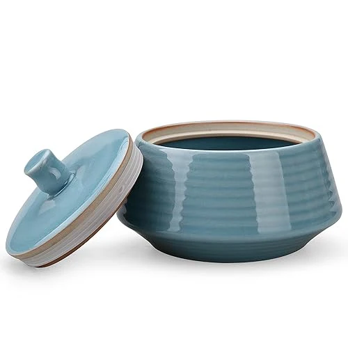 Detailed Small Kitchen Ceramic Canister Storage Jar with Lid Blue Elegant