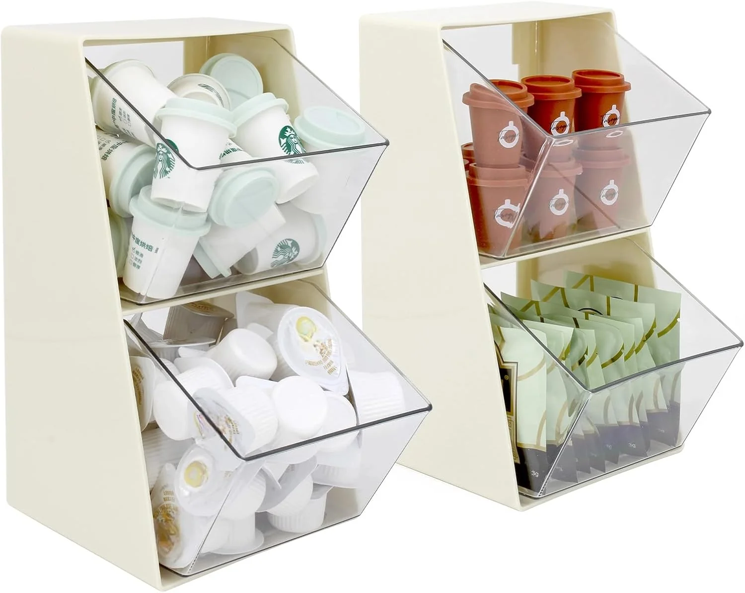 First-Class 2 Pack Coffee Pod Holder K Cup Storage Organizer for Home Office Bar Countertop Organiser Bins for Coffee Station Counter Container for Tea bag Sugar Creamer Filter White Prestigious