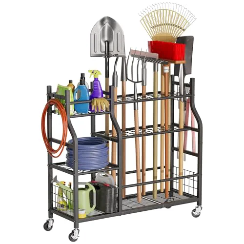 Functional Garden Tool Organizer with Wheels for Garage and Shed Trendy