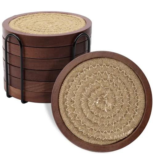 Selected 6 Pack Wood Coasters for Drinks with Cotton Coasters Insert 10 Count Fast