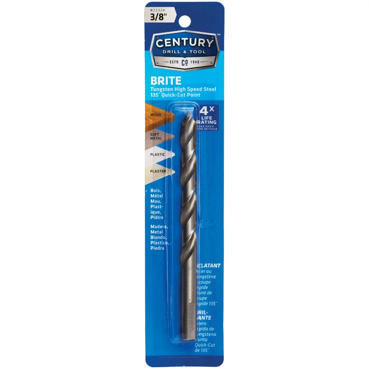 Practical Century Drill Tool 3 8 In. Tungsten High Speed Steel Quick-Cut Point Brite Drill Bit Verified
