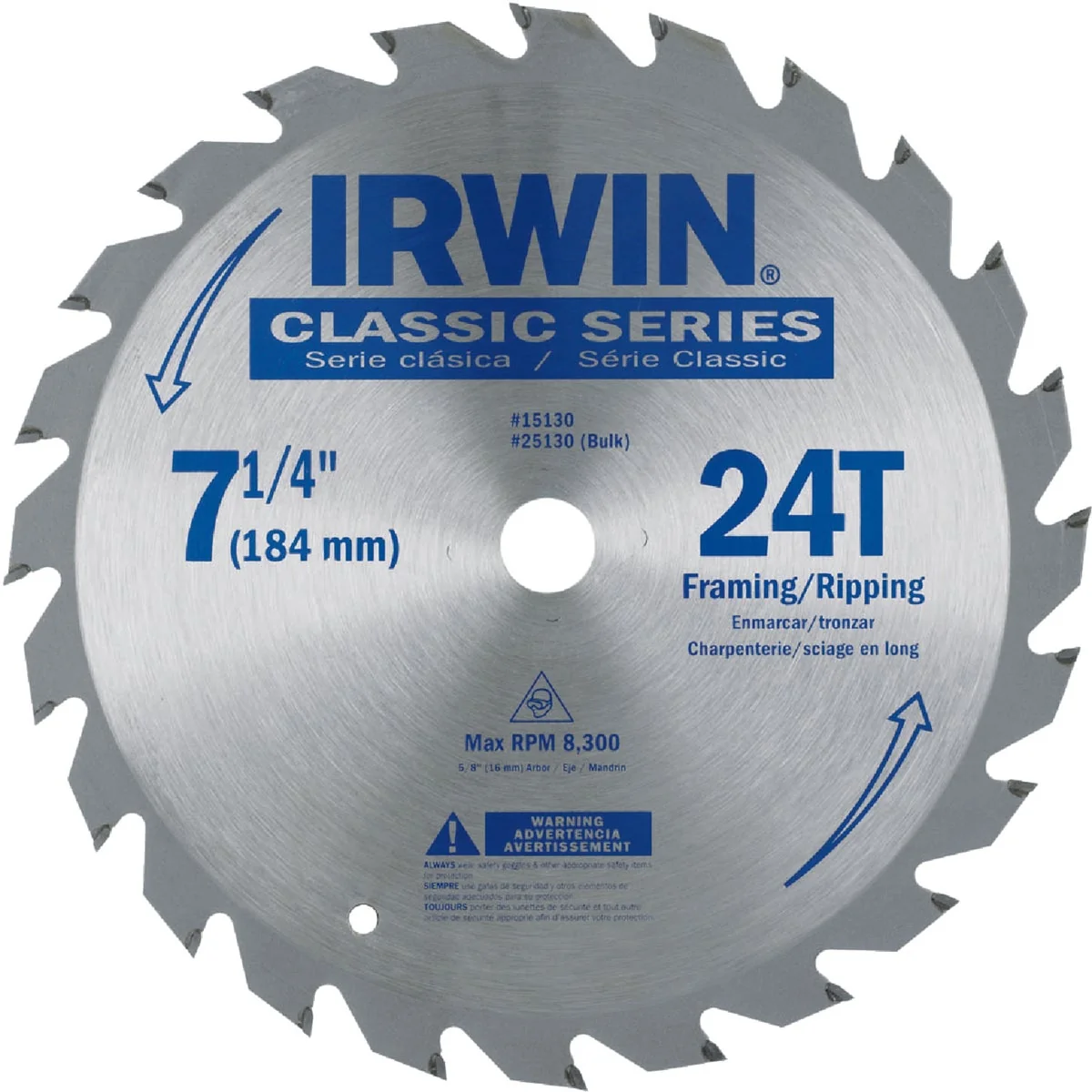 Safe Irwin Classic Series 7-1 4 In. 24-Tooth Framing Ripping Circular Saw Blade Bulk Relaxed