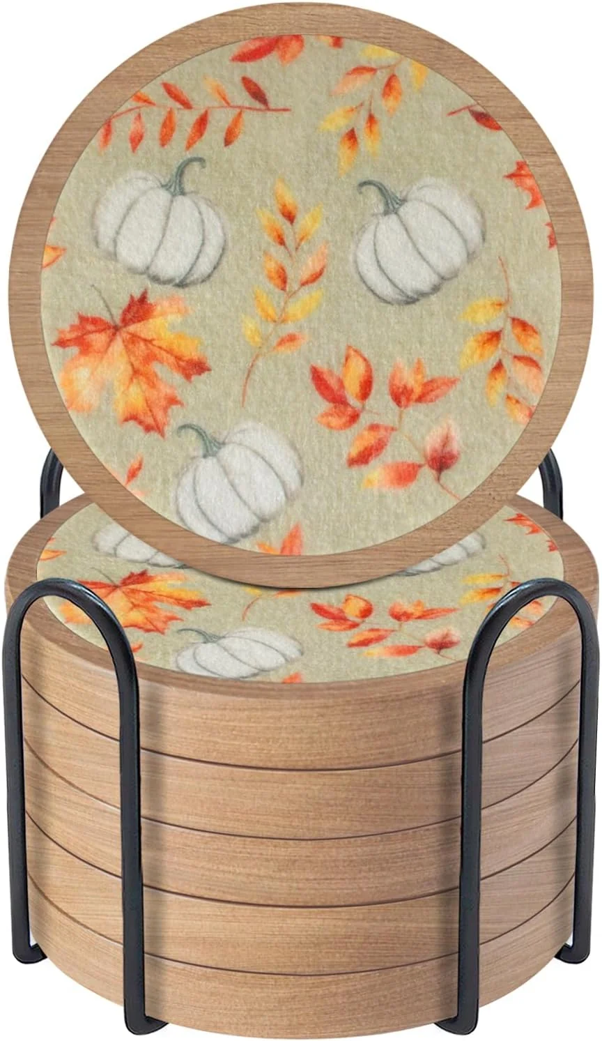 Consistent Pumpkins Coaster Set of 6 Cewiru Halloween Coasters for Drinks Absorbent Cup Mats for Table Protection Unique Fall Round Coasters for Coffee Table Kitchen Decor 4.3 Lightweight