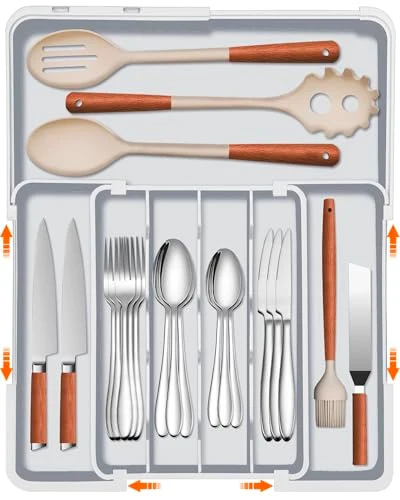 Eco-Friendly Adjustable Silverware Drawer Organizer Versatile