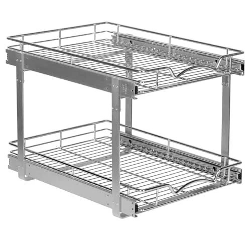 Solid 2-Tier Pull-Out Cabinet Organizer for Kitchen 17 W x 21 D x 16.5 H Outstanding