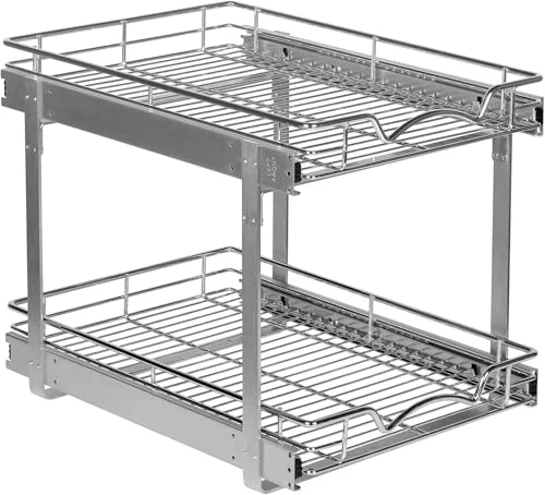 Convenient 2-Tier Pull-Out Cabinet Organizer for Kitchen 15 W x 21 D x 16.5 H Functional