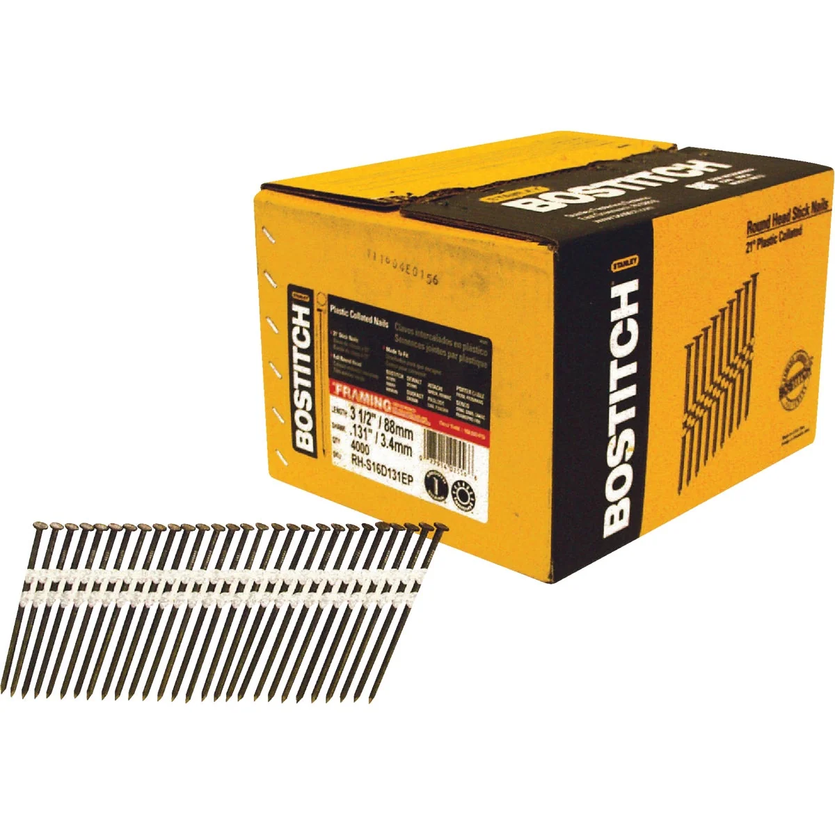 Original Bostitch 21 Degree Plastic Strip Coated Full Round Head Framing Stick Nails 3-1 2 In. x .131 In. 4000 Ct. Reliable