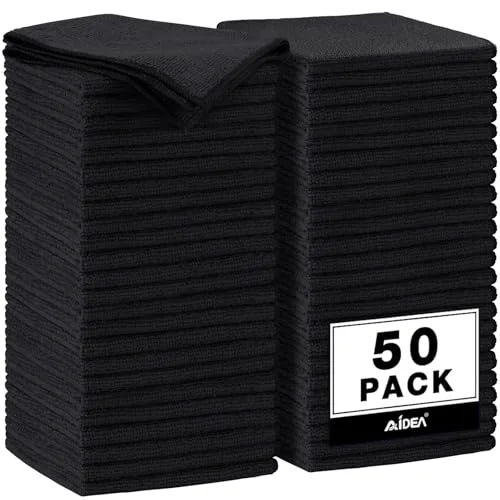 Artisan Microfiber Cleaning Cloth Black 50PK 50 Count Secure