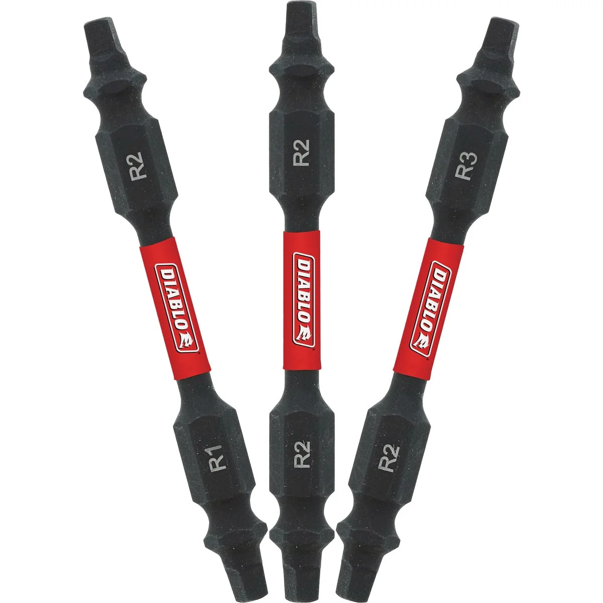 Advanced Diablo 3-Piece Square Recess 2-1 2 In. Power Double-End Screwdriver Bit Set High-End